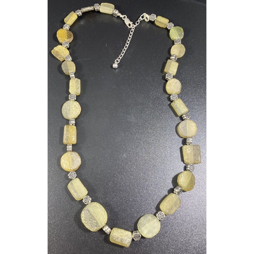 Vintage Sterling Silver Citrine Chain Link Necklace Ornate Floral Spacers